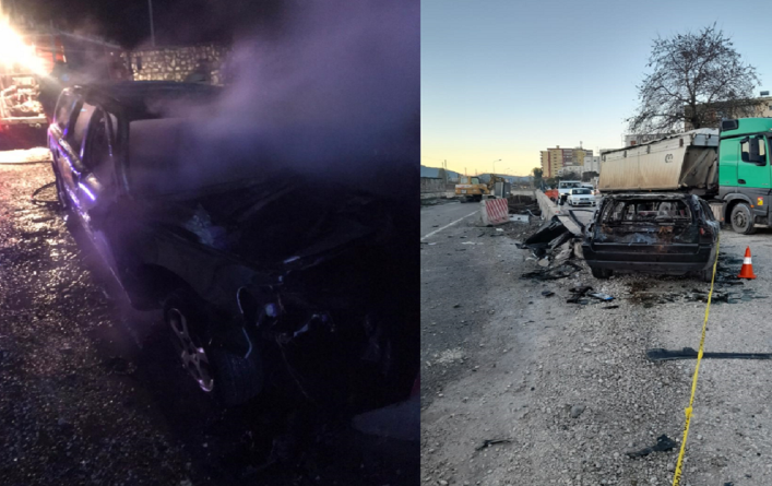 Përplaset me trafik ndarësen, shpërthen në flakë makina në Elbasan