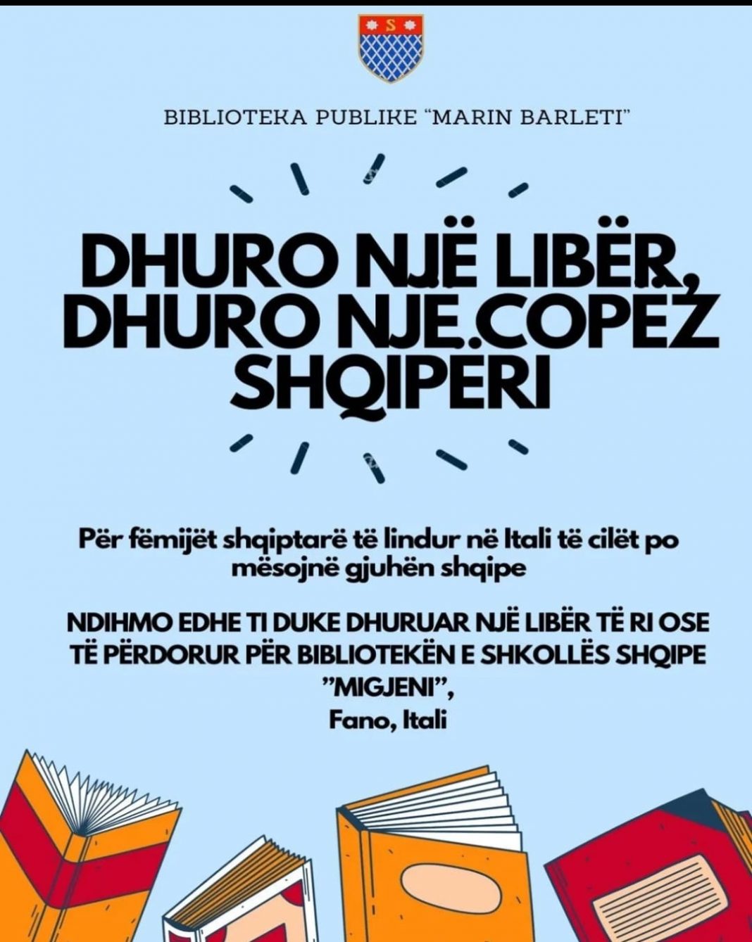 Biblioteka e Shkodrës “Marin Barleti” nismë për dhurimin e librave fëmijëve shqiptarë të lindur në Itali