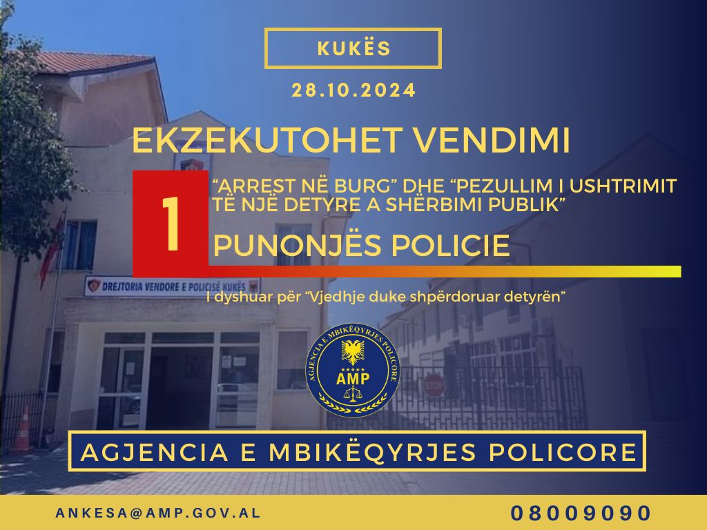 Akuzohet për vjedhje duke shpërdoruar detyrën, arrestohet efektivi në Kukës