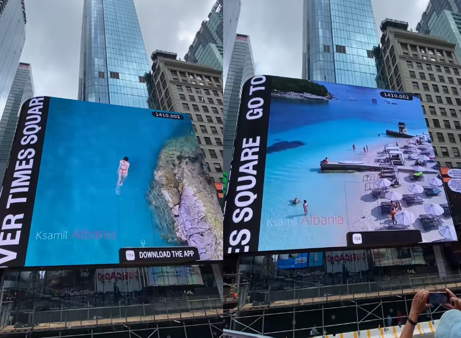 ‘Maldivet e Europës’, Ksamili shfaqet në Times Square, New York